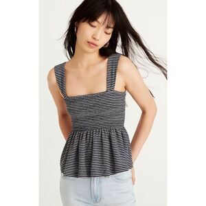 TEXTURE & THREAD X MADEWELL Smocked Peplum Top in Stripe. SIZE XL